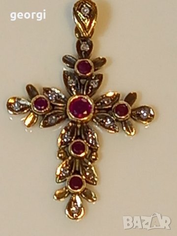 Златен кръст с рубини и брилянти уникат, снимка 12 - Колиета, медальони, синджири - 39145865