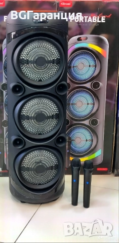 Караоке Тонколона с 3 Говорителя и 2 Безжични Микрофона, снимка 3 - Тонколони - 52280985