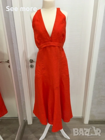 Max Mara 100% лен рокля в цвят корал L, снимка 2 - Рокли - 54051158