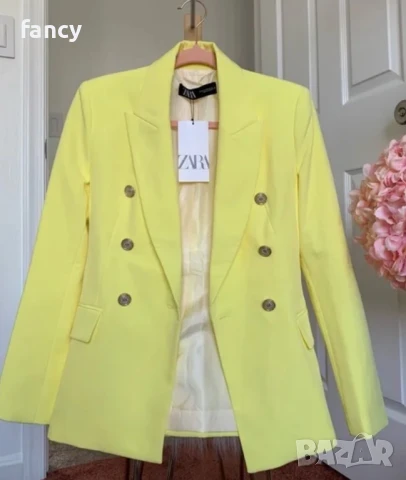 Вталено жълто сако Zara, снимка 3 - Сака - 50611514