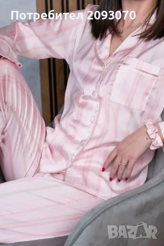 Дамска сатенена пижама + скрънчи за коса, снимка 10 - Комплекти - 48940313