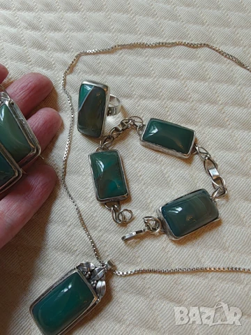 Авторски ретро сребърен лот с натурален ахат 950 НАМАЛЕН , снимка 2 - Бижутерийни комплекти - 49977858