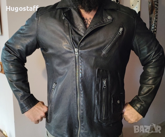 Мъжко оригинално кожено яке рокерия Pepe Jeans Хлл, снимка 3 - Якета - 51953742