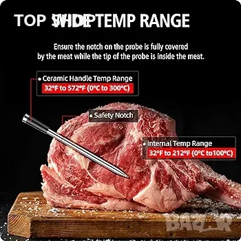 BFOUR Безжичен термометър за месо с 2 сонди за месо, Интелигентен безжичен Bluetooth