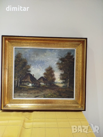 Пейзажна маслена картина върху платно с подпис  , снимка 7 - Картини - 53874457