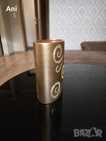 Златна ваза с брокат, снимка 3 - Вази - 52729019