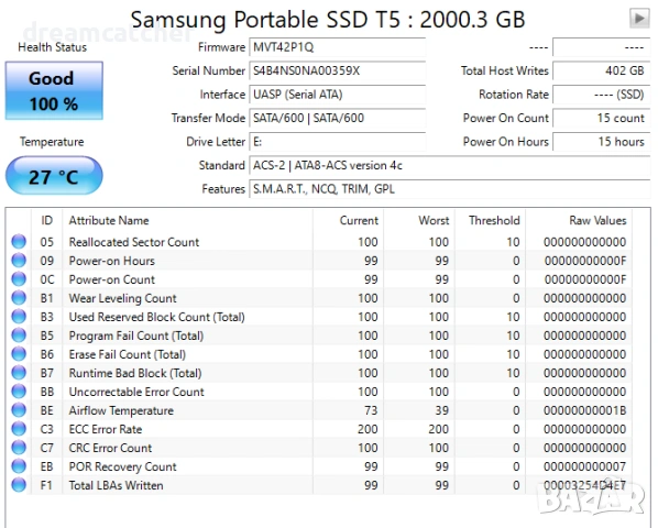 Чисто Нов Запечатан 2TB Samsung Portable SSD T5 mSATA SSD 2.5 2TB USB 3.1 (MU-PA2T0B), снимка 4 - Външни хард дискове - 54141624