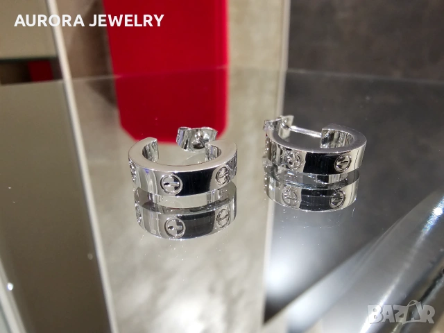 CARTIER Love Silver Hoop Дамски Обеци, снимка 3 - Обеци - 53238914