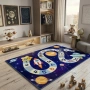 Детски килим за игра 120х160см - Тъмносин килим с космос и пътека от числа, противоплъзгащ и миещ се, снимка 3