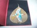 Ръчно рисувана картичка върху листо от дървото Бодхи, Индия 4, снимка 1 - Други ценни предмети - 35593770