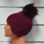 Нова детска зимна шапка тип ушанка с помпон в цвят бордо, снимка 3