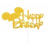 Happy Birthday стил Мики Мини Маус глава уши мек брокатен топер клечки украса за торта рожден ден, снимка 2