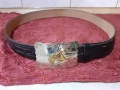 Стар американски кожен колан с посребрена тока катарама, снимка 1
