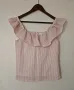 Нов дамски топ розово бял с деколте лодка и волани S размер, снимка 1