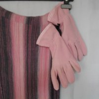 Розова феерия / комплект от ангорско бомбе, шал с топки от естествена заешка кожа, снимка 6 - Шапки - 30288888