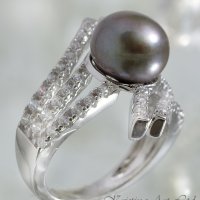 Сребърни  пръстен с естествена черна перла, снимка 2 - Пръстени - 20549494