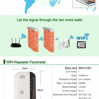 Безжичен Repeater на Wi-Fi сигнал с вграден усилвател WF13, снимка 4 - Друга електроника - 38121593