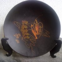 стара дървена чиния виетнам с подпис, снимка 1 - Антикварни и старинни предмети - 34132645