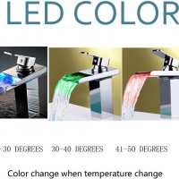 Сменящ цвета LED светлинен кран смесител стоящ с термо глава, водопад, снимка 3 - Други стоки за дома - 40161061