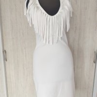 Елегантна бяла рокля с ресни - 25,00лв., снимка 4 - Рокли - 29313775