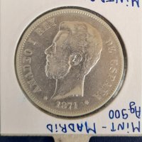 Монета Испания - 5 Песети 1871 г. Крал Амадео I - Сребро, снимка 2 - Нумизматика и бонистика - 31664443