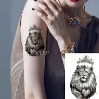Лъв Кралска корона черно бял временна татуировка татос татус Tattoo, снимка 4 - Други - 31123642