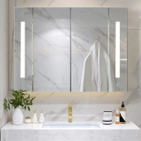 Шкаф за баня с огледало и LED осветление WFBS-BC-D0182WH, снимка 4 - Шкафове - 42412250