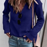 Голям дамски пуловер с V-образно деколте, 6цвята , снимка 5 - Блузи с дълъг ръкав и пуловери - 42469751