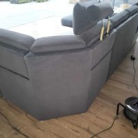 Син П образен ъглов диван от плат с функция сън ZE-EM09003, снимка 2 - Дивани и мека мебел - 44245307