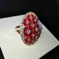 Сребърен 925 пръстен с 14к. златно и родиево покритие и Лабораторни Рубини и Циркони!, снимка 3 - Пръстени - 42586971