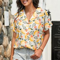 Дамска риза с къс ръкав и принт на лимони, снимка 8 - Ризи - 40828296