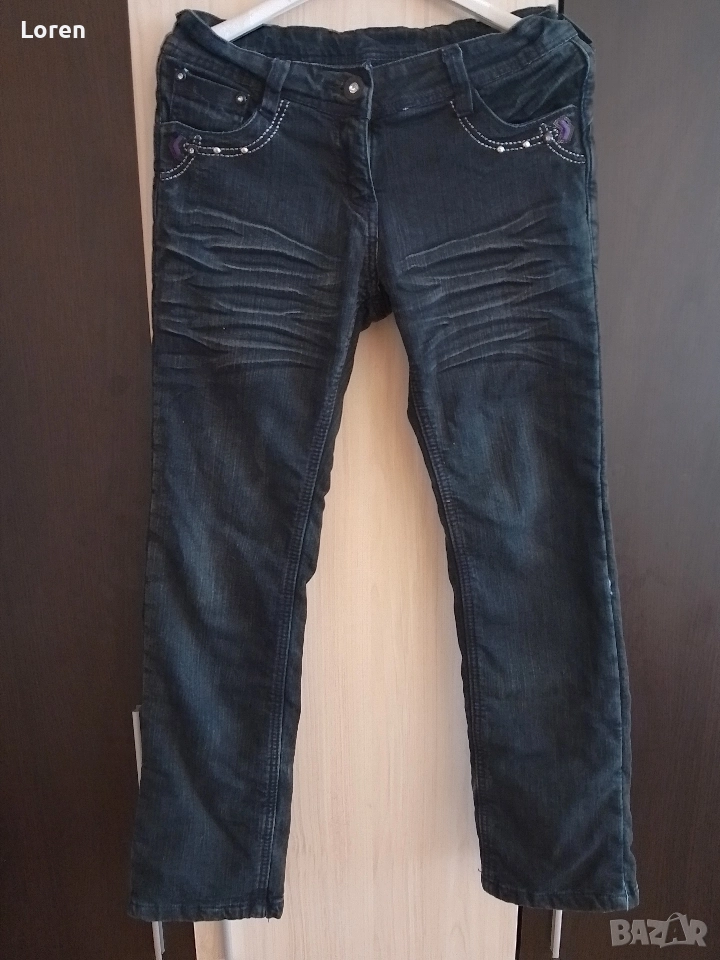 Топли ватирани детски дънки с пайети по джобовете, снимка 1