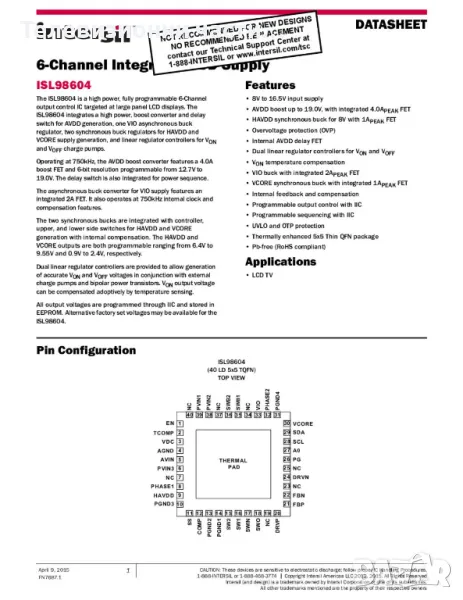 Нов ISL9860 2IRAAZ ISL98602IRAAZ SOIC40 използван за T-Con RUNTK5351TP SHARP за телевизор Samsung, снимка 1