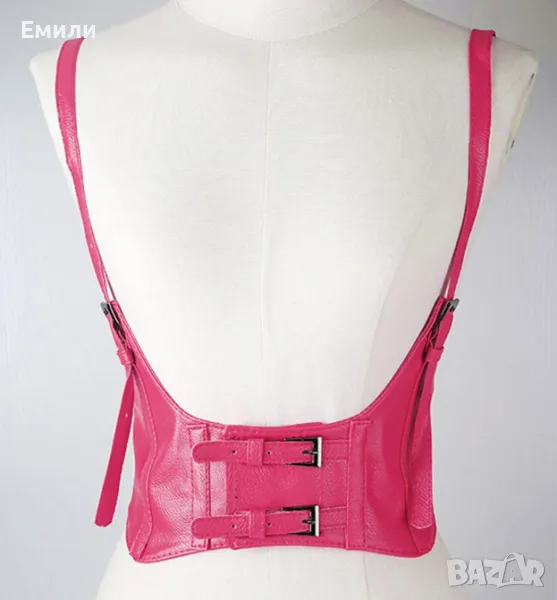 Розов кожен корсет-колан с презрамки и катарами р-р XS/S, снимка 1