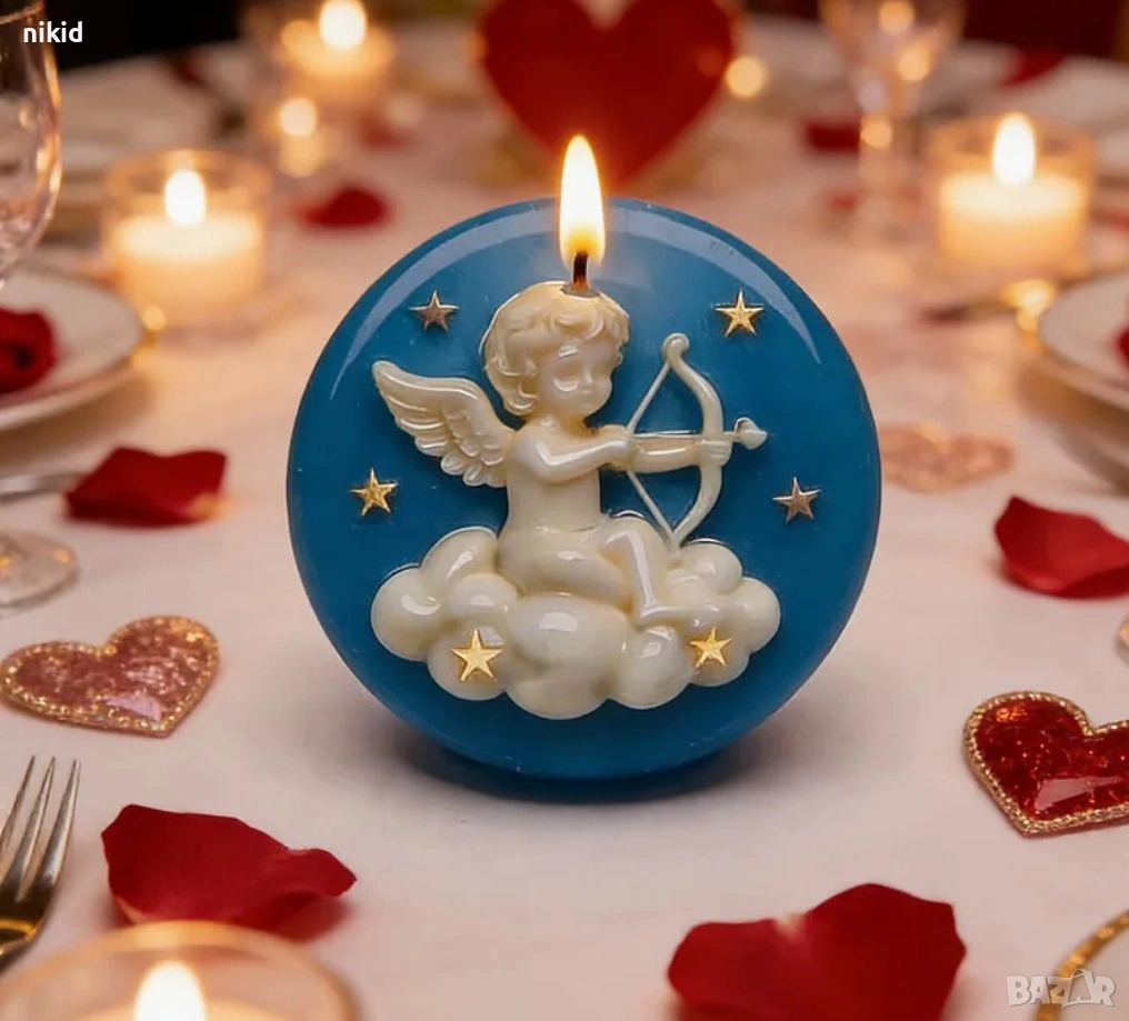 Купидон Валентин Ангел с лък кръгъл силиконов молд форма фондан шоколад гипс смола свещ декор , снимка 1