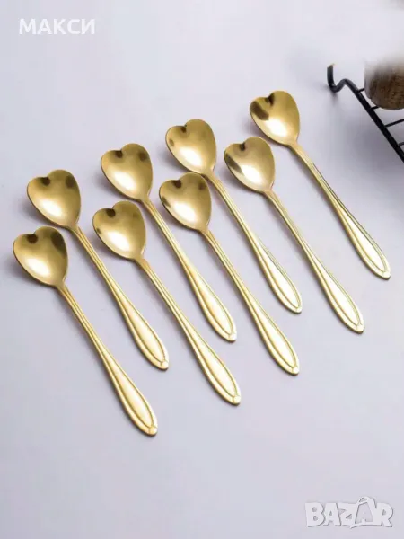 Красиви удобни метални лъжички в златисто по 8 бр в комплект- неръждаем материал, снимка 1