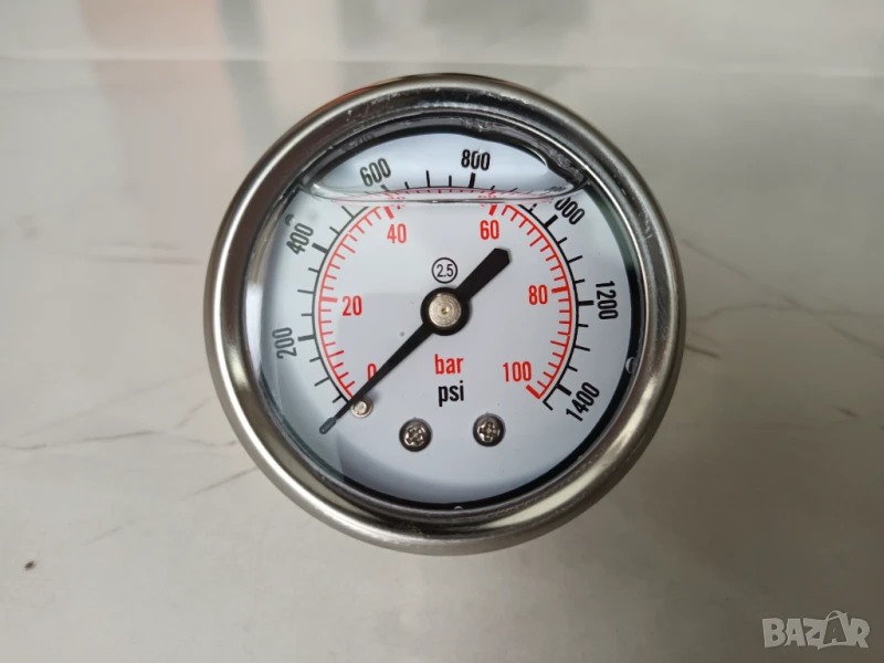 Универсален манометър с глицерин 0-100bar, 0-100бара, 1450psi, 1/8NPT 50мм, снимка 1