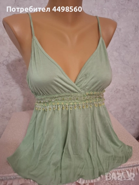 Зелен Дамски Топ с камъни , снимка 1