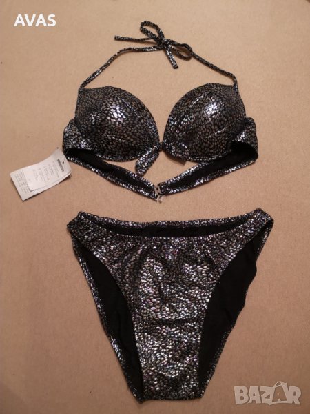 Нов блестящ бански сребърен комплект 3 части L размер, снимка 1