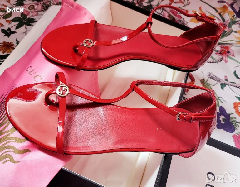 Gucci/Гучи-оригинални сандали,н.37 1/2 естествена кожа и лак, снимка 1
