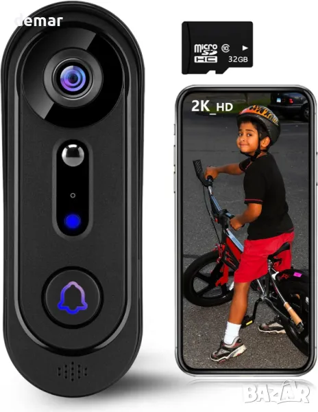 2K безжична камера със звънец, 2.4G WIFI, 32GB SD карта, 2-посочно аудио, снимка 1
