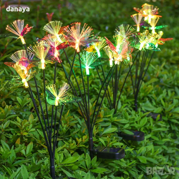 5771 Градинска соларна лампа с 6 люлеещи пеперуди, 75 см, снимка 1