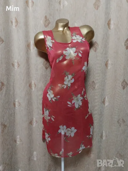 FRANSA XL Ефирна прозрачна, червена рокля на цветя , снимка 1