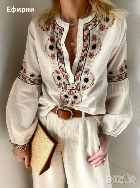 Блуза с бродерия, Дамска риза с бродерия, Бяла риза бродерия, снимка 1