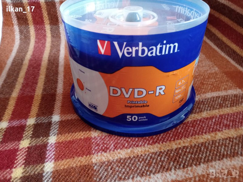 Verbatim DVD-R, 4.7 GB, 16x, AZO покритие, 50 броя в шпиндел, снимка 1
