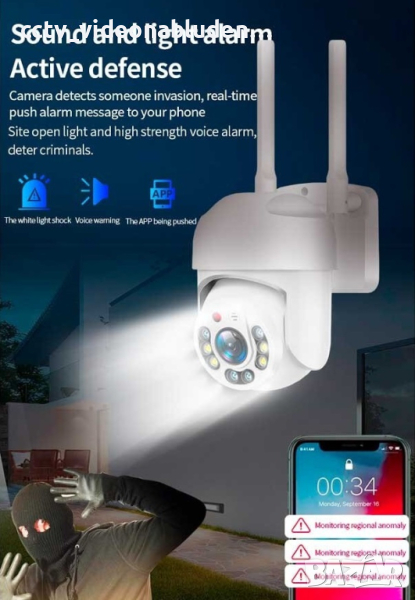 1080P Wireless PTZ цветно нощно, WiFi IP Camera въртяща се за външен монтаж, снимка 1