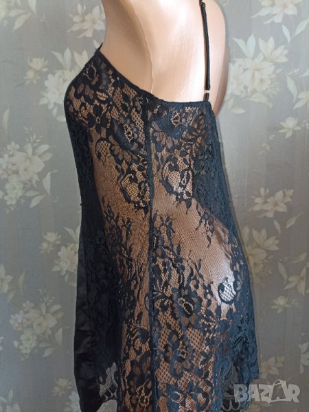 Секси черна нощница от дантела и сатен L, снимка 1