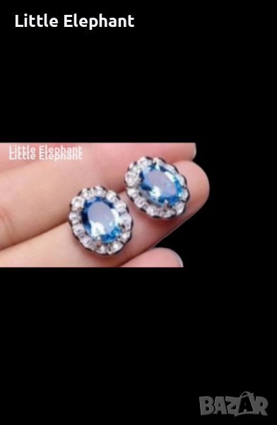 Сребърни обеци цветя с кристали-издължени,blue/нови, снимка 1