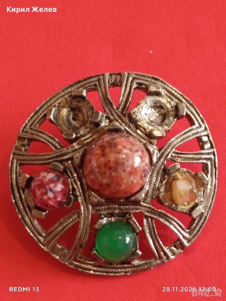Винтидж Келтска брошка с имитация на АХАТ Miracle 43926, снимка 1