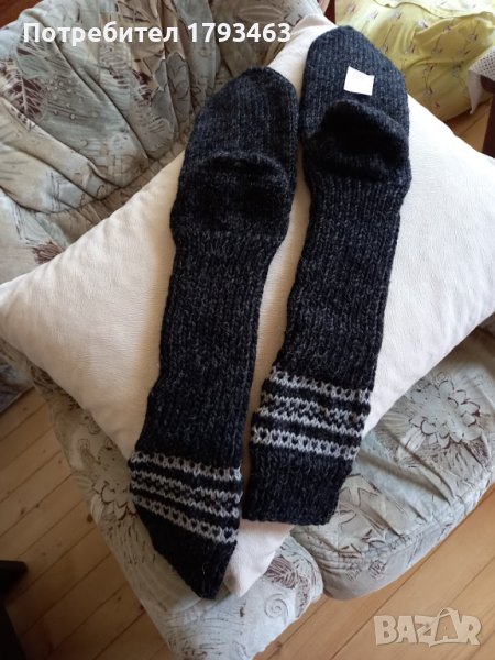 Ръчно плетени мъжки чорапи 44 размер, до коляното, снимка 1